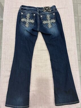 Miss Me Embellished Rhinestone Cross Bootcut Jeans Y2K McBling Dark Wash Size 28